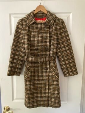 Vintage Pendleton 70s Wool Plaid Belted Trench Coat FLAWS - Sz XS